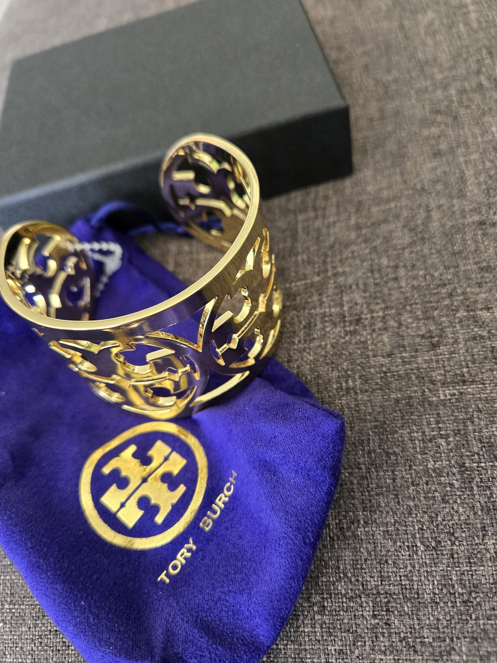 Tory Burch Gold Logo Cutout Cuff Bracelet